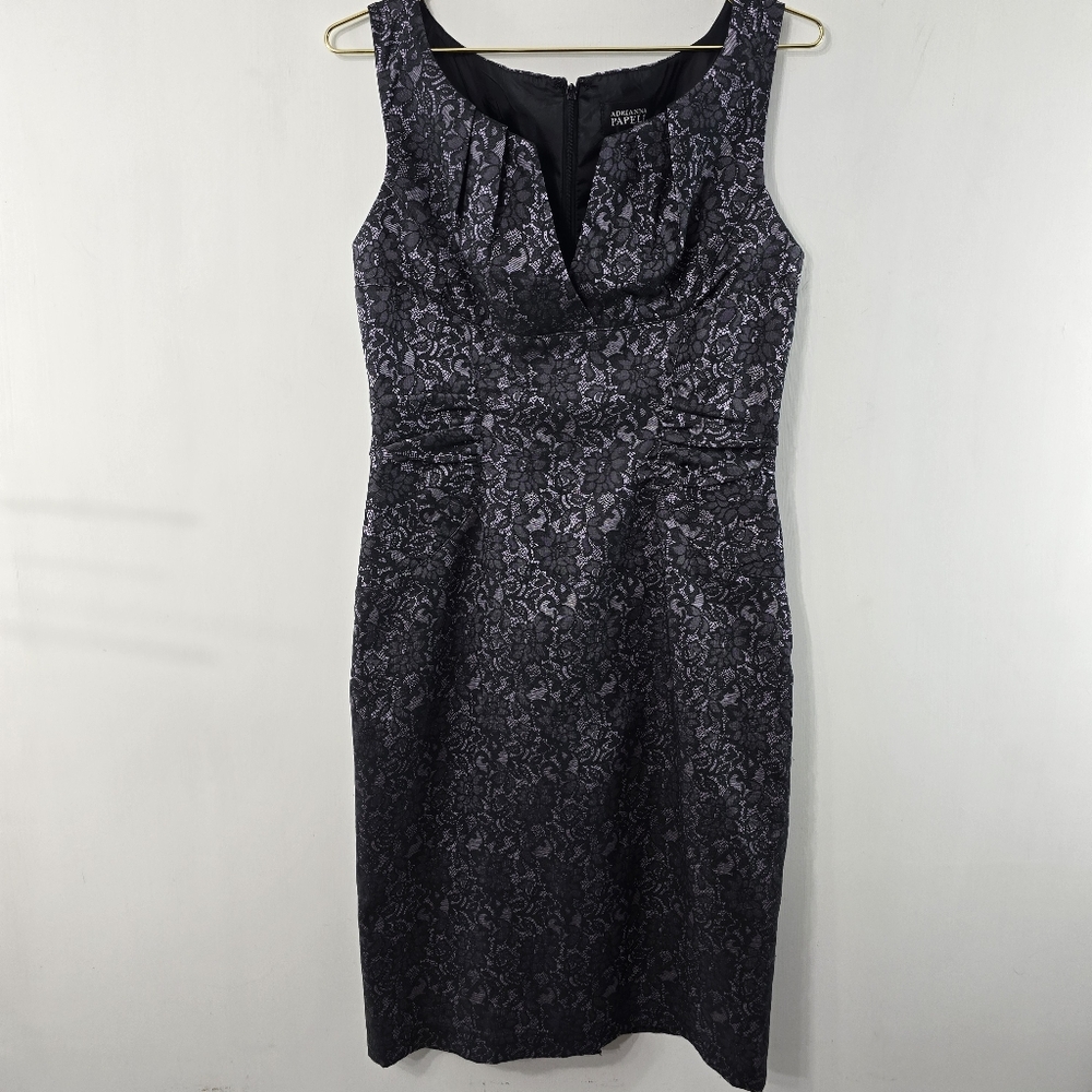 Adrianna Papell Old Hollywood Glamor Lace Print Sleeveless Ruched Sheath Dress 6